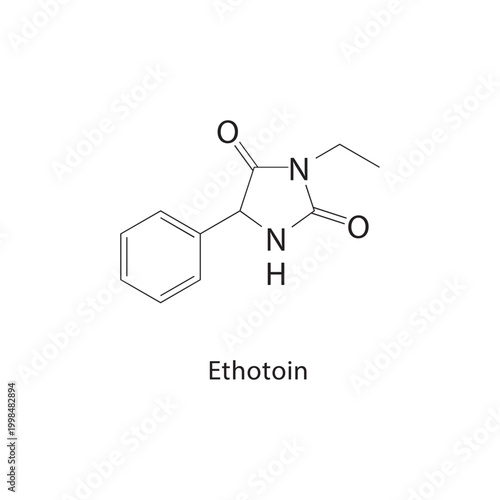 Ethotoin skeletal structure. anticonvulsant compound schematic illustration. Simple diagram, chemical formula.