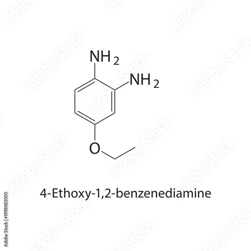 4-Ethoxy-1,2-benzenediamine skeletal structure. diamine compound schematic illustration. Simple diagram, chemical formula.