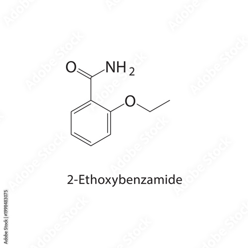 2-Ethoxybenzamide skeletal structure. amide compound schematic illustration. Simple diagram, chemical formula.