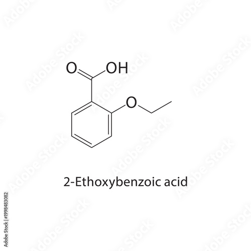 2-Ethoxybenzoic acid skeletal structure. carboxylic acid compound schematic illustration. Simple diagram, chemical formula.