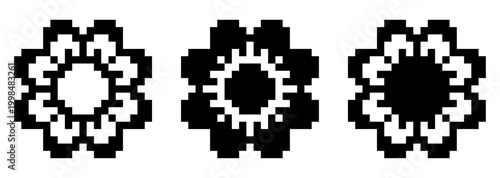 Traditional embroidery ornament set, pixel floral symbols vector collection