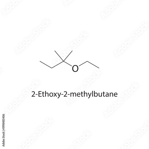 2-Ethoxy-2-methylbutane skeletal structure. ether compound schematic illustration. Simple diagram, chemical formula.