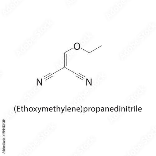 (Ethoxymethylene) propanedinitrile skeletal structure. nitrile compound schematic illustration. Simple diagram, chemical formula.