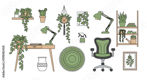 Minimalist vector illustration of home office elements