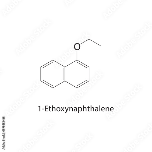 1-Ethoxynaphthalene skeletal structure. ether compound schematic illustration. Simple diagram, chemical formula.