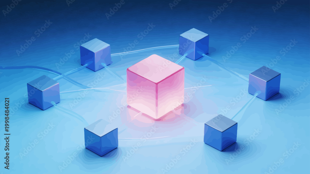 Fototapeta premium Connected cubes with glowing center