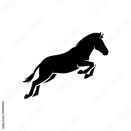 Silhouette of a horse jumping gracefully.