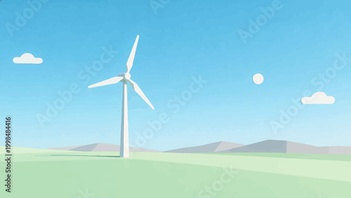 Wind turbine in green landscape