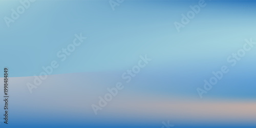 Abstract seaside. Ocean landscape vector texture. Aesthetic blue and beige gradient background. Blurred sea wave pattern. Sun, clouds, rays. Ocean breeze wide banner modern