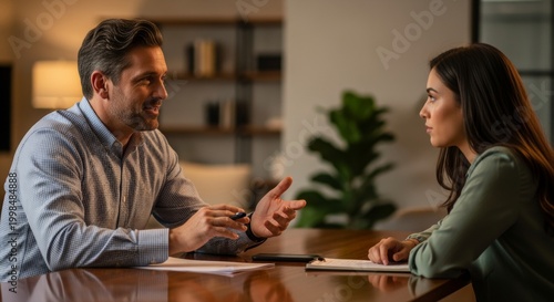 Man in business meeting discussing strategy with colleague