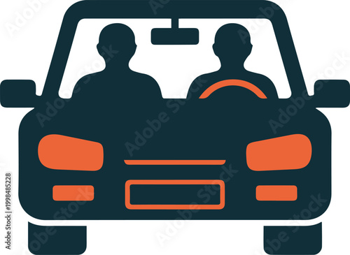 Carpooling and Ride Sharing Icon - Car with Driver and Passenger Vector Illustration