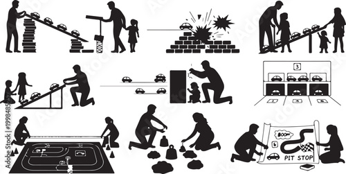 Car mechanic performing oil change and tire rotation maintenance in a garage setting