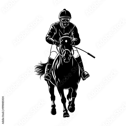 Equestrian Sports, Horse Racing, Jockey Illustration, Black and White Vector isolated on White Background vector eps silhouette