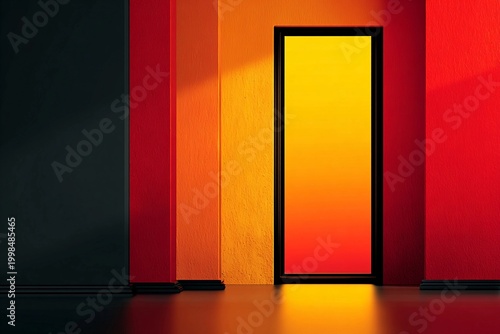 Vivid Doorway Inviting Warmth and Light Into Vibrant Geometric Space Generative AI