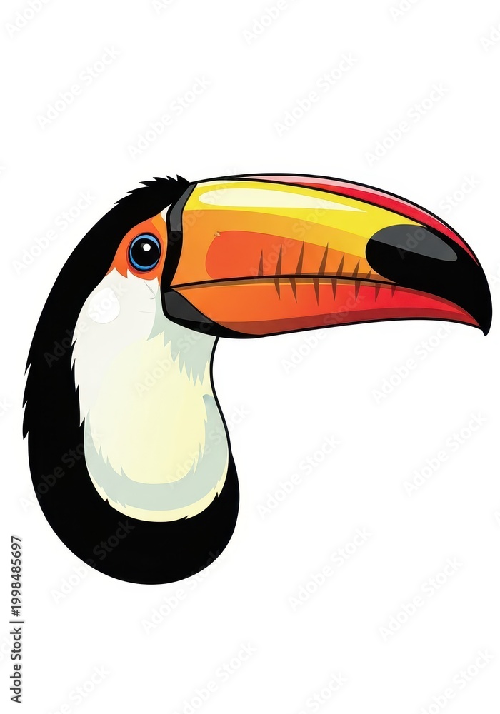 Fototapeta premium Toucan head is shown in this colorful illustration against a white background.