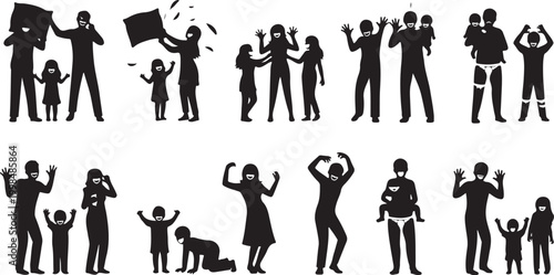 Silhouettes of diverse people in various active poses against a white background diversity