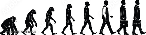 Evolution of Man Illustration from Ape to Professional Businessman Carrying a Briefcase Representing Human Growth Success and Corporate Development