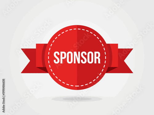 Red Sponsor Badge with Ribbon Vector Icon for Marketing and Event Promotion