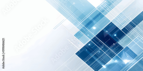 A futuristic blue abstract background featuring digital vector lines and 3d architectural perspective for a professional technology business web banner template