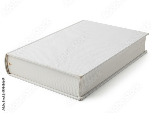 A large, old, white book with a textured cover and silver edges