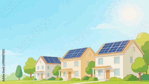 Houses with solar panels in a neighborhood