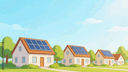 Houses with solar panels in a neighborhood
