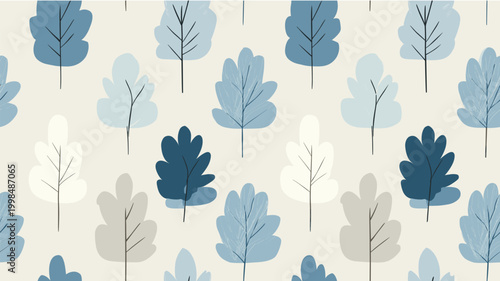 Minimal Nordic leaf seamless pattern with stylized forms. Repeating graphic design showing neutral colored leaves arranged in a modern pattern