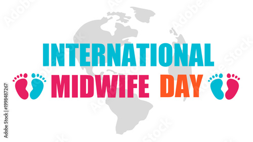 Midwife Day Celebration Banner. Curved Ribbon with Infant Footprints, Global Healthcare Awareness Design