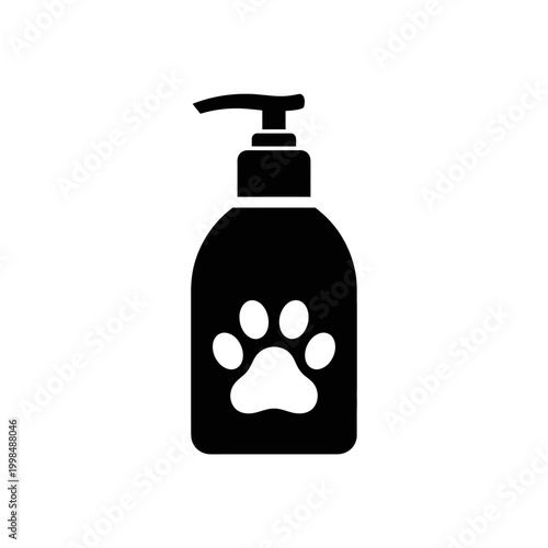 Pet shampoo bottle with paw print, perfect for cleaning your furry friend.
