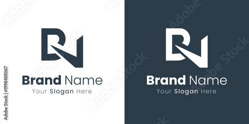 A modern initial BN logo design template displayed on contrasting backgrounds