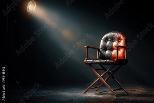 Spotlight on a Vintage Director's Chair in a Serene Studio Setting Generative AI