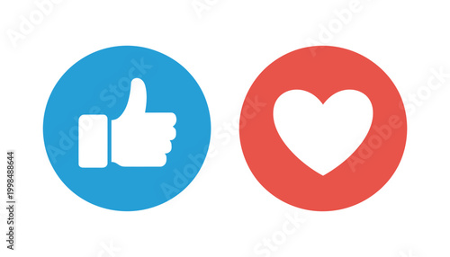 Thumbs up and heart social media vector icon, like and favorite symbols