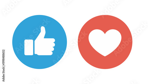 Thumbs up and heart social media vector icon, like and favorite symbols