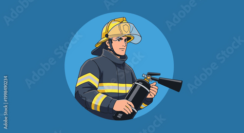 Firefighter wearing uniform and helmet.