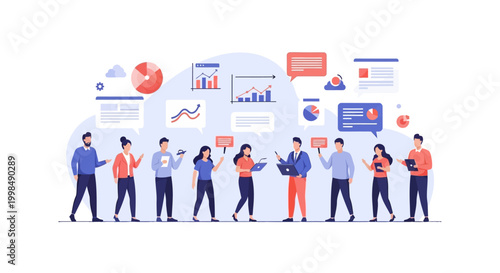 Team of professionals presenting data insights and charts in a collaborative workplace