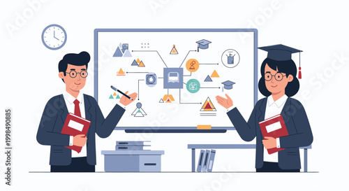 Two business people discussing strategy plan.