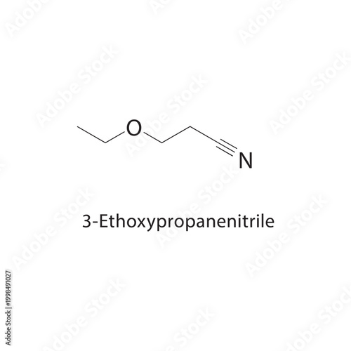 3-Ethoxypropanenitrile skeletal structure. nitrile compound schematic illustration. Simple diagram, chemical formula.