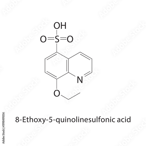 8-Ethoxy-5-quinolinesulfonic acid skeletal structure. sulfonic acid compound schematic illustration. Simple diagram, chemical formula.