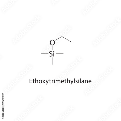Ethoxytrimethylsilane skeletal structure. silane compound schematic illustration. Simple diagram, chemical formula.