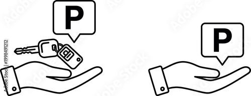 Parking key handover two illustrations of key and parking symbol exchange