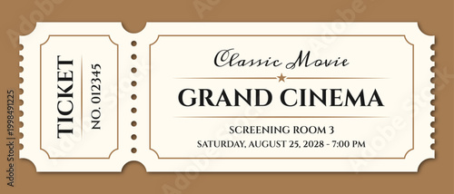 Vintage grand cinema movie ticket design