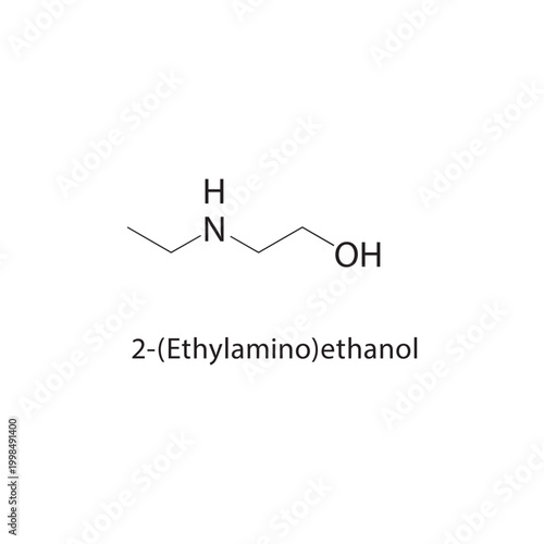 2-(Ethylamino)ethanol skeletal structure. amino alcohol compound schematic illustration. Simple diagram, chemical formula.