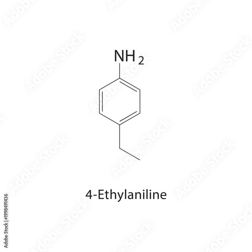 4-Ethylaniline skeletal structure. amine compound schematic illustration. Simple diagram, chemical formula.