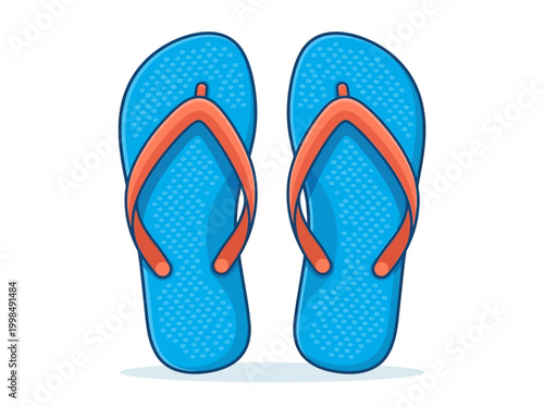 Blue and Orange Flip Flops Vector Illustration - Summer Beach Sandals Icon Isolated on White Background