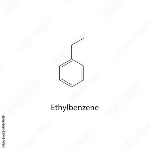 Ethylbenzene skeletal structure. aromatic compound schematic illustration. Simple diagram, chemical formula.