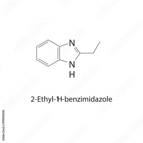 2-Ethyl-1H-benzimidazole skeletal structure. benzimidazole compound schematic illustration. Simple diagram, chemical formula.