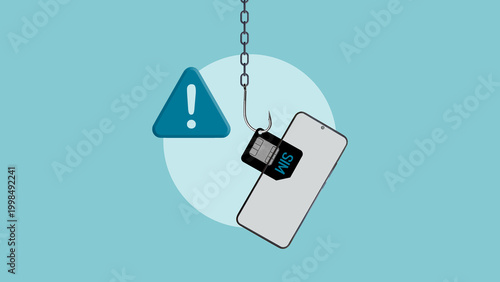 Fotografie SIM swapping attack concept with smartphone and SIM card on hook, mobile number