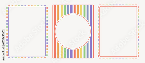 Frames with a rainbow flag. Doodle vector LGBTQ support frames.