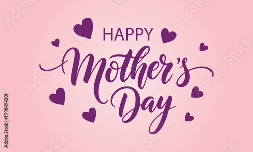 Happy mother's day calligraphy with hearts on a pink background