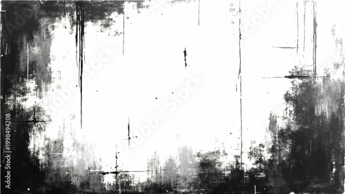 Abstract Vector black and white painted canvas with textured brushstrokes and grunge aesthetic, monochrome art with high contrast and rough surface.